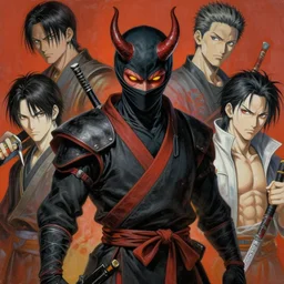 a demonic ninja warrior, painting by geg ruthowski, alphonse murac, craig mullins, ruan jia, wlop, yoji shinkawa, collaborative artwork, exquisitely high quality and detailed