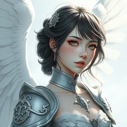 ilya kuvshinov. an infinitely detailed portrait of a frail and pale female peace angel elegantly. fully - clothed full - body, beautiful! scenery art!! coherent! by wlop & murata range, by ilya kuvshinov. victorian armor trim, cold color palette, artstation / pixiv!! elegantly armored angel portrait full - body, dreamy art