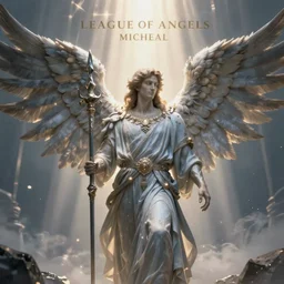 archangel micheal by league of angels, cinematic lighting, hyperdetailed, 8 k realistic, symmetrical, frostbite 3 engine, cryengine, dof, trending on artstation, digital art, crepuscular ray