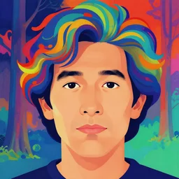 a colorful vibrant closeup portrait of a simple chilean man with a calm aesthetic face and dreaming psychedelic hair, by kawase hasui, moebius, edward hopper and james gilleard, zdzislaw beksinski, steven outram colorful flat surreal design, hd, 8 k, artstation
