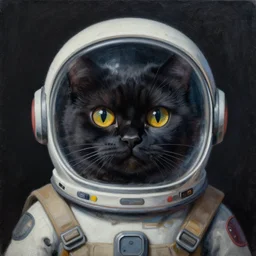 a scary cat wearing a space helmet, painting by Artgerm