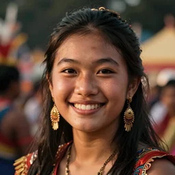 hyper realistic photography portrait of smiling asian festival girl face cinematic, vallejo, full shot, craig mullins greg rutkowski, artstation, cgsociety