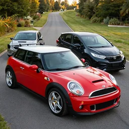 mini cooper mixed with ferrari and mixed with toyota highlander and honda fit