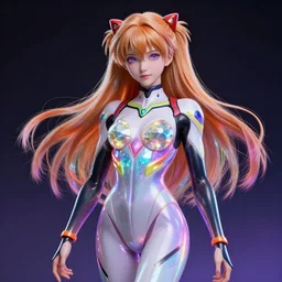 a hyperdimensional priestess, Asuka Langley from Evangelion, neon rainbow quartz, gemstone, 4k detailed hyperrealistic digital photo by Andy Thomas, Mario Martinez, Daniel Mirante, Gustave Dore, Artstation, CGsociety