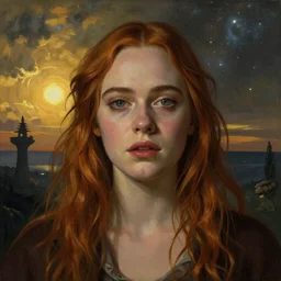 Elle Fanning in the painted world of Crimson Peak, head and shoulders masterpiece, apocalypse, golden hour, cosmic horror, artstation, in the style of Andrew Wyeth and Edward Hopper and Bosch, extremely detailed