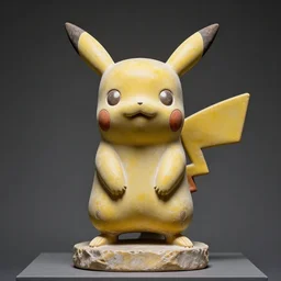 A very detailed ancient roman stone statue of Pikachu Pokemon