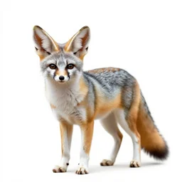 silver fennec fox, high detail photograph, full body, isolated on a pure white background, centered, entire subject in frame, sharp focus, soft studio lighting
