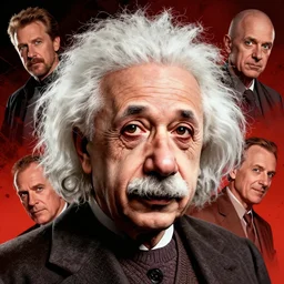 dynamic macro head portrait of albert einstein evil scientist by cory walker and ryan ottley and jack kirby and barry windsor - smith, comic, illustration, photo real