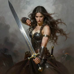 A full portrait of a very beautiful berserker woman, holding an oversized sword, by Frank Frazetta, Greg Rutkowski, Boris Vallejo, epic fantasy character art, Exquisite detail, post-processing, masterpiece, cinematic