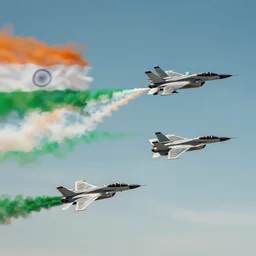 fighter jets in sky with indian flag smoke trail, 4 k, octane render, cinematic