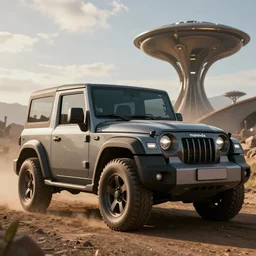 mahindra thar, an epic fantasy, dramatic lighting, cinematic, establishing shot, extremely high detail, photorealistic, cinematic lighting, artstation, by simon stalenhag, in the style of forza horizon 5, zaha hadid