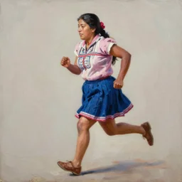 portrait of a peruvian woman running, an oil painting by ross tran and thomas kincade, studio ghibli