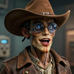 cowboy during the black plague, human made out of wax, drippy, saucy, oouuu, style of emiliano ponzi, by chris ware, futuristic 1 9 9 0 s contemporary art, sci - fi, eye glass, inside view, humanoid pov, intricate artwork by beeple, octane render, trending on artstation, depth field, unreal engine, cinematic, hyper realism, high detail, octane cinema 4 d render, a 2 4 cinematography, 8 k