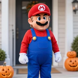 donald trump dressed up in a super mario costume on halloween going trick or treating, photograph, 4 k