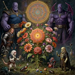 the platonic ideal of flowers, rotting, insects and praying of cletus kasady carnage thanos davinci dementor chtulu mandala ponyo dinotopia the witcher, fantasy, ego death, decay, dmt, psilocybin, concept art by randy vargas and greg rutkowski and zdzisław beksinski