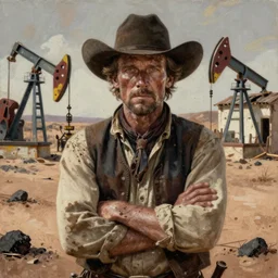 daniel day lewis from there will be blood in the western bone tomahawk with his arms crossed. world weary, horror, gloomy. grime, dirt, motor oil, coal. desert scene with dilapidated old buildings. oil painting, highly detailed, centered, digital painting, artstation, concept art, smooth, sharp focus, illustration, artgerm, tim bradstreet, tomasz alen kopera, peter mohrbacher, donato giancola, joseph christian leyendecker, zdzisław beksinski, drew struzan, hell demons