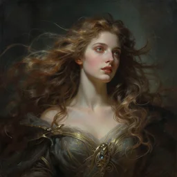 a celestial goddess casts a transcendental magical spell, windy floating hair!!, atmospheric moody, dark academia, seductive beauty! cinematic volumetric lights, bust portrait, dnd, fantasy, intricate, elegant, highly detailed, digital painting, artstation, concept art, smooth, sharp focus, illustration, art by artgerm and tom bagshaw and greg rutkowski and alphonse mucha