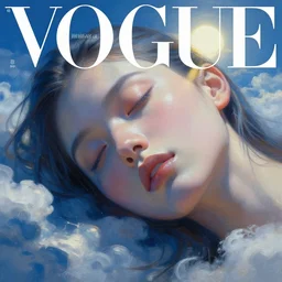 close - up, sleepy fashion model face, sun, cinematic, clouds, vogue cover style, dystopian art, poster art, futuristic, blue mood, fantasy artrealistic painting, intricate oil painting, high detail, 3 d, glare, by tooth wu and wlop and beeple and greg rutkowski