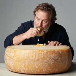 alex jones eating a large wheel of cheese, high definition, photorealistic