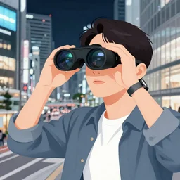 shinjuku station via night vision goggles by james jean, mcbess full color 8 k concise illustration