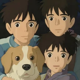 a film still, a boy with a dog, closeup on faces, finely detailed features, perfect art, dramatic light, trending on pixiv fanbox, painted by greg rutkowski makoto shinkai takashi takeuchi studio ghibli, akihiko yoshida