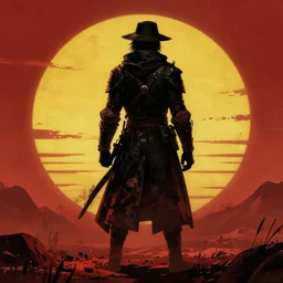 a retrofuturism hunter from bloodborne, style by retrofuturism, faded red and yelow, by malcolm smith