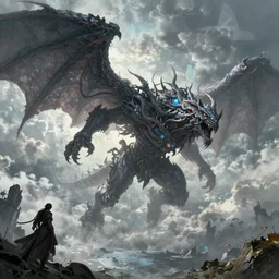A gigantic Worldslayer, flying in the sky, in the style of Hachmyta and greg rutkowski and thomas kinkade, cinematic, detailed, epic, trending on artstation