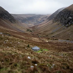remote bothy nestled in the folds of the Cairngorm mountains