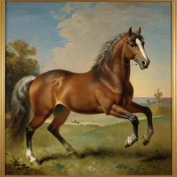 baroque style painting, rococo of a brown horse, super detailed, super colorful