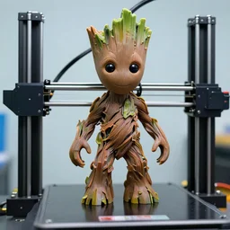 giant 3 d printer and groot, focus on 3 d printer, sharp focus, no humans