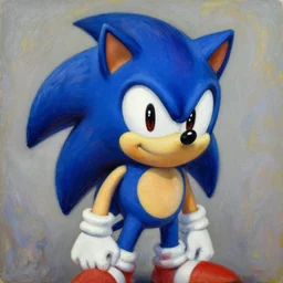 sonic the hedgehog, expressive oil painting, portrait painted by pablo picasso and claude monet