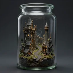a micro world inside a glass jar, dark fantasy, realistic, unreal engine 5, trending on artstation, Fantasy style, object , high detail,