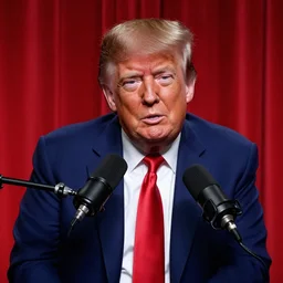 donald trump as a guest on the joe rogan experience. red background. podcast. high detail, sharp focus, movie still