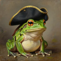 a painting of a frog wearing a tricorn hat, artstation, classical realism, detailed painting, oil on canvas
