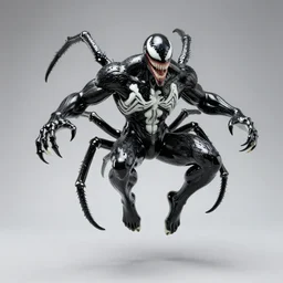 venom sculptor, black paint on white porcelain, god like, levitating, style of kirsty mitchell, 8 k