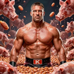 kurt angle in a sea of pork and beans, 8 k, high detailed, psychedelic