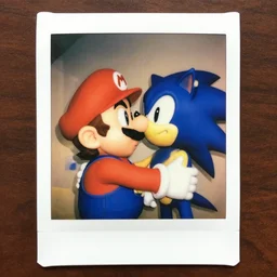 Polaroid photo of Mario ( super mario brothers ) kissing Shadow (Sonic) on the lips, award winning