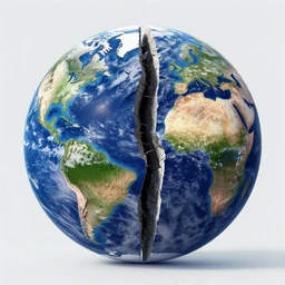 image of earth as it cracks in half, realistic, 4k,