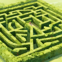 a hedge maze labyrinth with sirenheads patrolling the lanes | digital drawing by thomas cole, terese nielsen, and edvard escher guay, magically shaped surrealism, trending on artstation