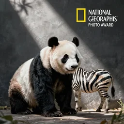 a giant panda with a zebra body, national geographic photo award