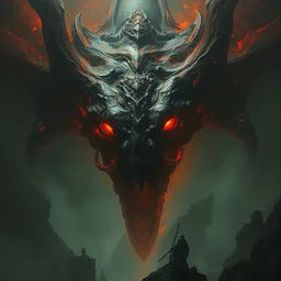 a lovecraftian monster descending upon the island of souls, fiery eyes, melancholic, dramatic, emotional, cinematic, high detail, masterpiece by craig mullins, ruan jia, beksinski, caravaggio, jakub rebelka, android jones