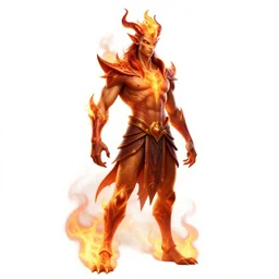 dashing efreet fire spirit, detailed 3d character render, full body, standing, isolated on a pure white background, centered, whole figure in frame, sharp focus, studio lighting