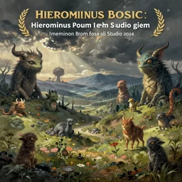 a beautiful digital painting digital render of a landscape with strange weird creatures. hieronymus bosch. studio ghibli.