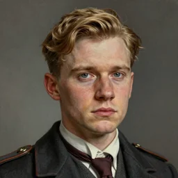 A Hearts of Iron IV portrait of a blond young English male actor with high cheekbones. Good bone structure. Dressed in 1940s style. Highly detailed, fine Art, high detail, great lighting, 8k resolution, masterpiece, concept art, illustration, clear eyes, painting oil on canvas, octane render, HDR, trending on artstation, 4k, 8k, HD
