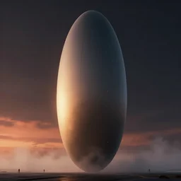 professional conematic photograph concept render of a single massive beautiful neo - futuristic matte symmetrical elongated oval monolith by ilm and denis villeneuve, emmanuel shiu, zaha hadid, sunset, mist vapor, deep color, architectural scale, dark background, hyperrealism, matte painting, very high detail, volumetric, trending on artstation, cgsociety, rendered in octane