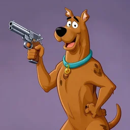 Scooby Doo holding a gun by stephen Bliss, no text, no text, trending on artstation