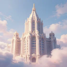 beautiful digital illustration of a towering Art Nouveau palace in the sky, realistic clouds, pastel color scheme, concept art, deviantArt, artsation, artstation HQ, HD, 16k resolution, octane, finalRender, Unreal Engine