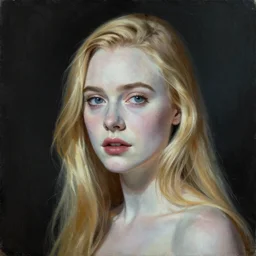 Painting of Elle Fanning in a noir movie, long blonde hair, delicate, pale milky white porcelain skin, by Edward Hopper. 8K. Extremely detailed.