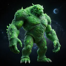 a celestial giant in the vacuum of space, character design, concept art, deep colours, trending on art station, unreal engine 5, green