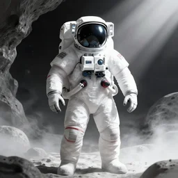 a beautiful artwork illustration, concept art sketch of an astronaut in white futuristic cybernetic armor in front of a cave on the moon, volumetric fog, godrays, high contrast, vibrant colors, vivid colors, high saturation, by Greg Rutkowski and Jesper Ejsing and Raymond Swanland and alena aenami, featured on artstation, wide angle, vertical orientation
